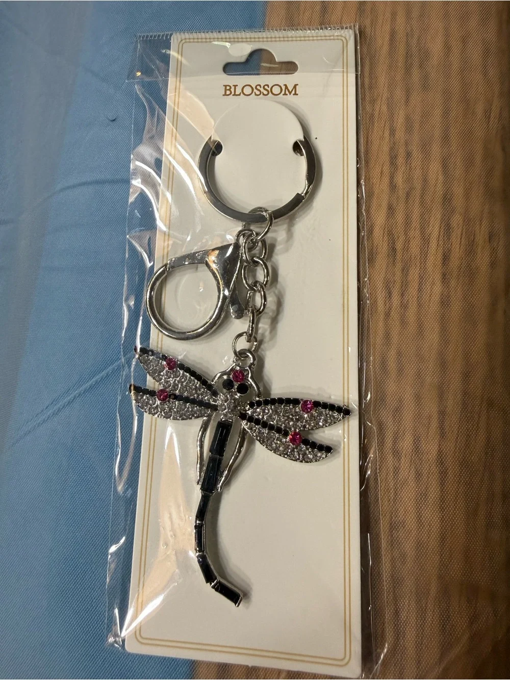 Silver Dragonfly Crystal Keychain Charm - Women's Key Accessory more colors